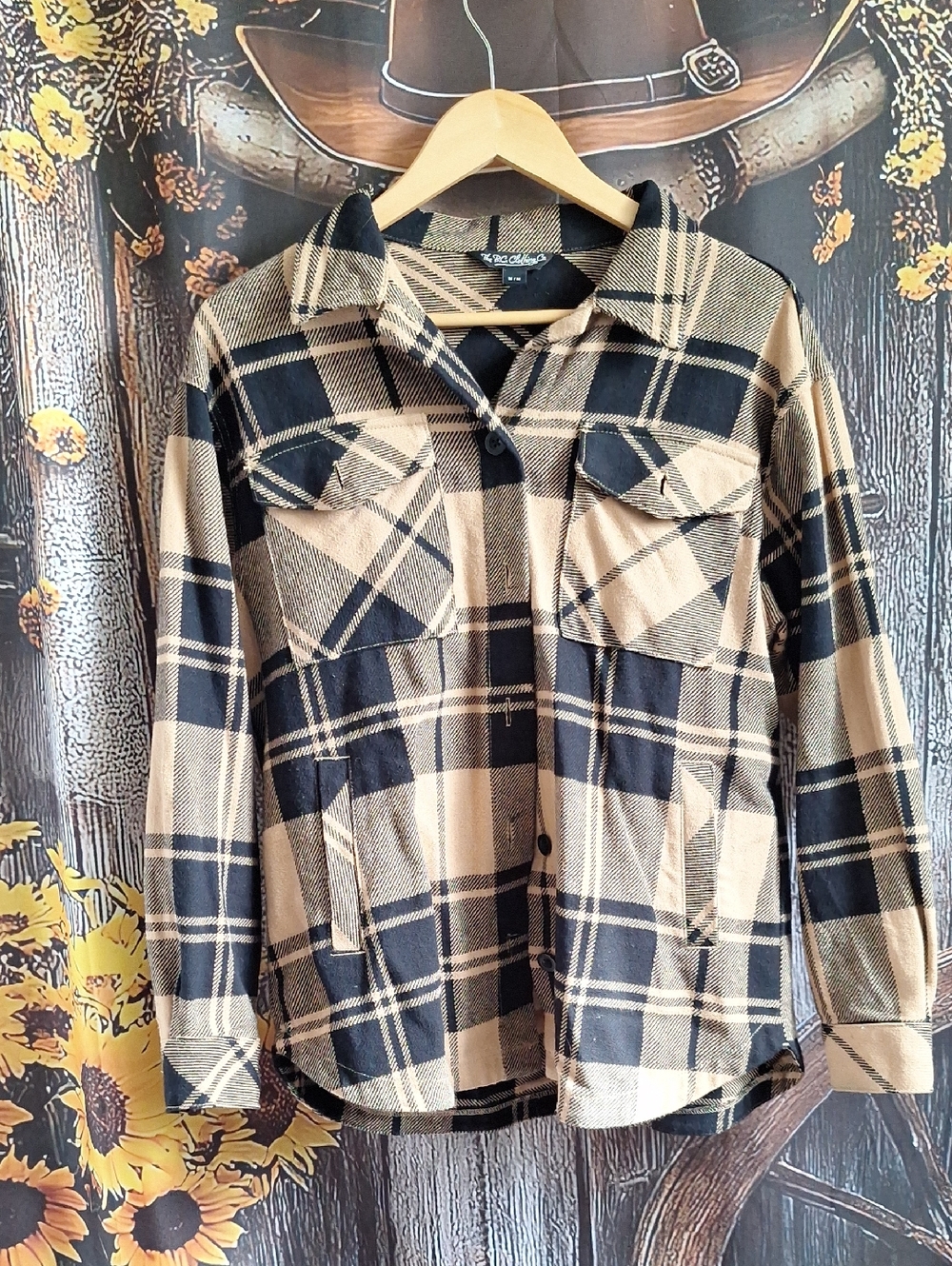 Black and Tan Plaid Button-Up Shacket